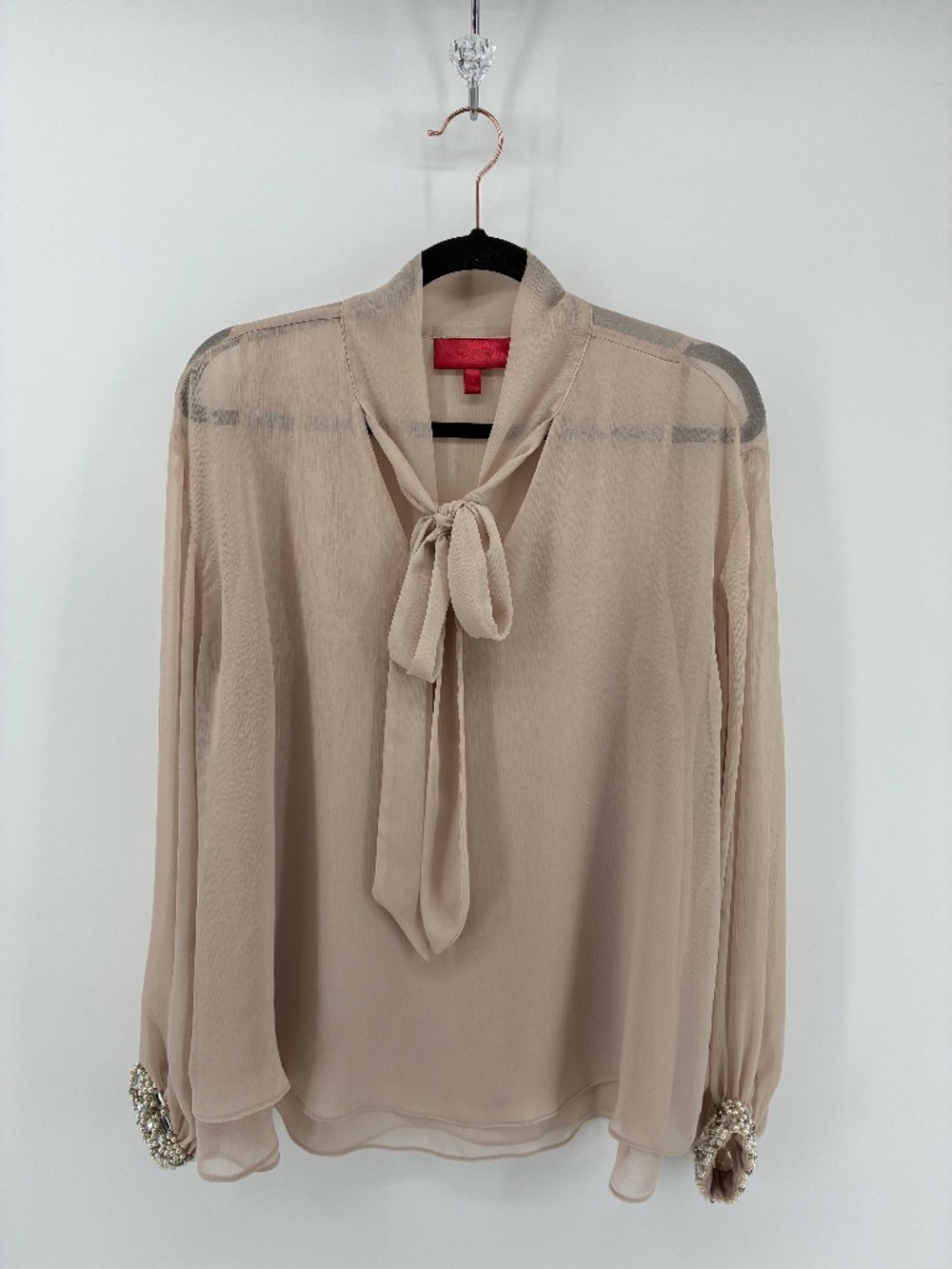 Jennifer Lopez Flowy Blouse w/ Neck & Jewelled Cuffs